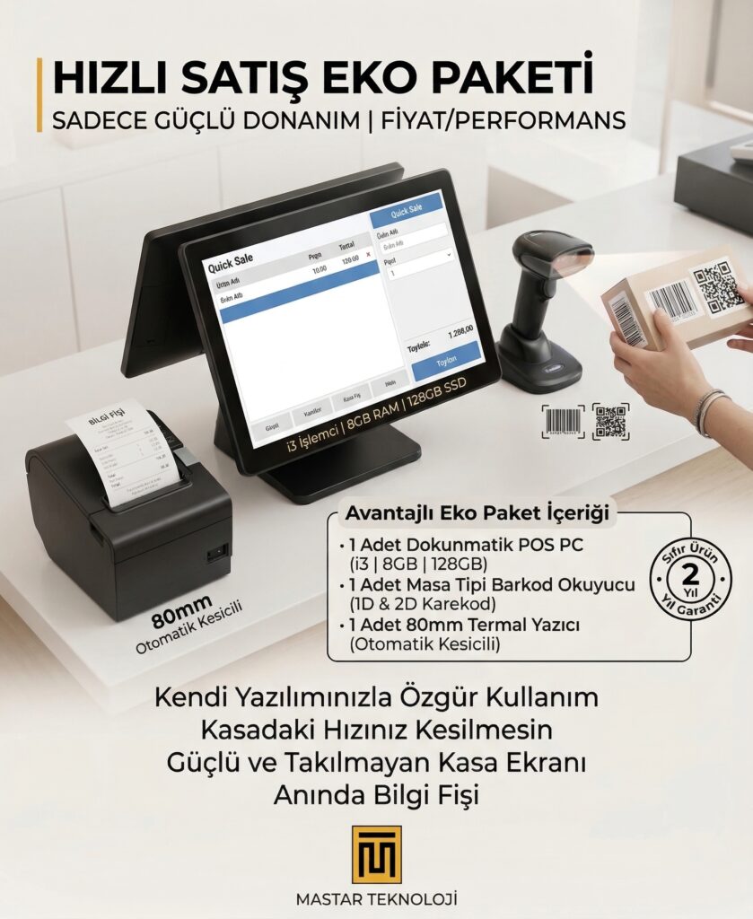 Market ve Büfe Barkodlu POS Donanım Paketi (EKO Paket)